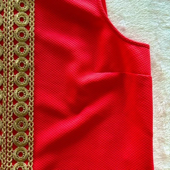 PAPPAGALLO Sleeveless Shift Dress with Gold Lace Trim--M - Picture 6 of 16